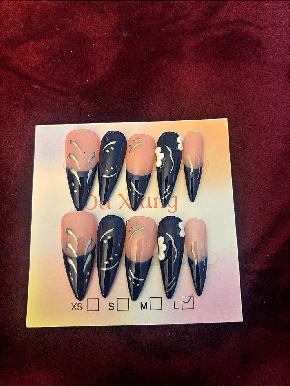 Floral Pink & Black Press-On Nails Large
